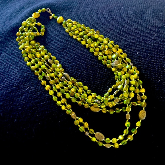 Silpada STERLING SILVER 8-STRAND GREEN MOTHER OF PEARL & PYRITE NECKLACE - Picture 1 of 5